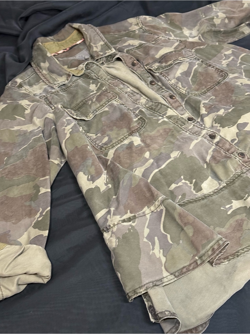 Anthropologie Women’s Camouflage Button-Down Shirt in Olive and Tan
